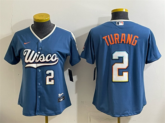 Youth Milwaukee Brewers #2 Brice Turang Mineral Blue 2026 City Connect Stadium Stitched Baseball Jersey